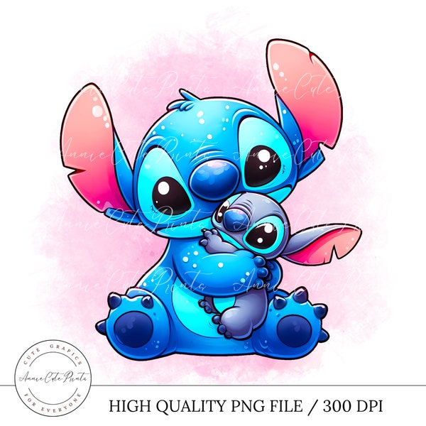 Cute Stitch PNG Clipart - Transparent Background - Digital Instant Download - Commercial Use - Watercolor Style Clipart - Lovely Stitch