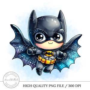 Cute Batman Superhero Clipart PNG - Transparent Cutting Printable File - Watercolor Digital Clipart, Ready to Print Superheroes Bat Cut File