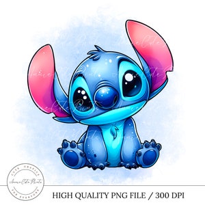 Cute Stitch PNG Clipart - Transparent Background - Digital Instant Download - Commercial Use - Watercolor Style Clipart - Lovely Stitch