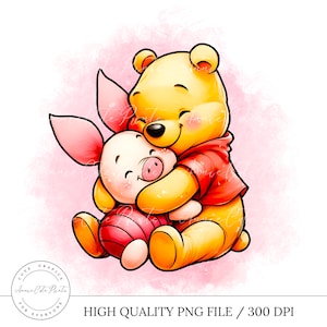 Winnie The Pooh Piglet PNG Clipart - Fond transparent - Téléchargement instantané numérique, Utilisation commerciale - Aquarelle Style Clipart, Ourson
