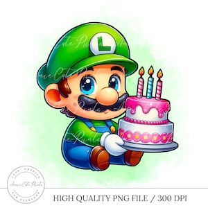 Cute Birthday Luigi from Super Mario Clipart, Super Mario Prints, Baby Shower Gift, Birthday Day, Mario and Luigi, Super Mario Love Sticker