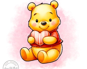 Winnie The Pooh PNG Clipart - Transparent Background - Digital Instant Download - Commercial Use - Watercolor Style Clipart - Pooh Bear