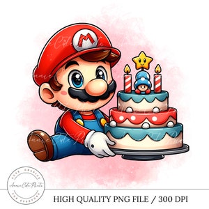 Cute Birthday Super Mario Clipart, Super Mario Prints, Baby Shower Gift, Birthday Day, Mario and Luigi, Super Mario Love Sticker