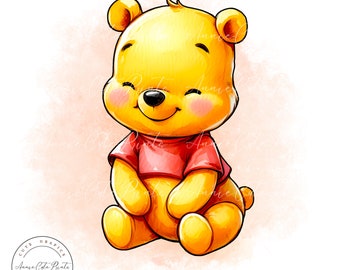 Winnie The Pooh PNG Clipart - Transparent Background - Digital Instant Download - Commercial Use - Watercolor Style Clipart - Pooh Bear