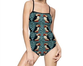 Knitted puffins Women's One-piece Swimsuit (AOP)