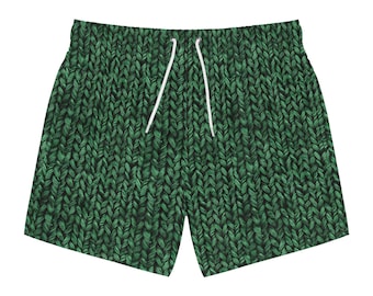 ダークグリーンのニット柄スイムトランクス（AOP）