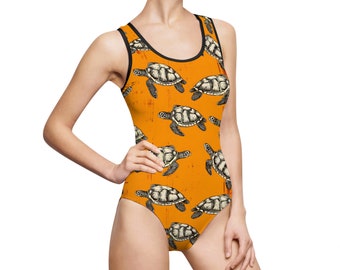 Maillot de bain femme classique tortue de mer une pièce (AOP)