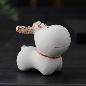 White Reindeer ceramic tea pet, Sika Deer ceramic garden ornaments, deer ornaments, ceramic tea pet