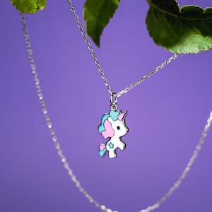 Collar de unicornio de plata, joyería de unicornio, collar de caballo de plata de primera ley, cadena de plata para bebé, joyería personalizada