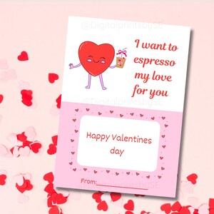 Porta carte regalo "I want to express my love for you", porta carte regalo a tema caffè per San Valentino, divertente regalo di caffè stampabile.