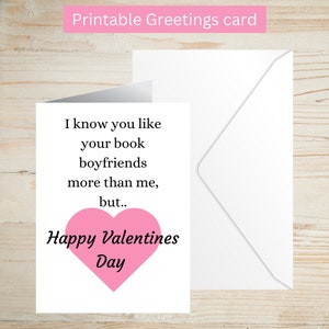 Tarjeta de San Valentín, regalo para amantes de los libros, novios amantes de los libros, regalo de San Valentín, tarjeta de felicitación en formato PDF para imprimir
