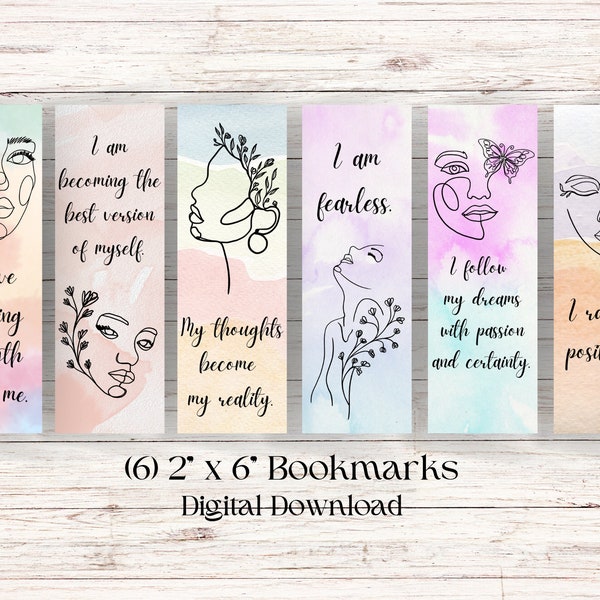 Feminine Affirmation Printable Bookmarks Women Empowerment Positive Self-Love Feminist Quotes