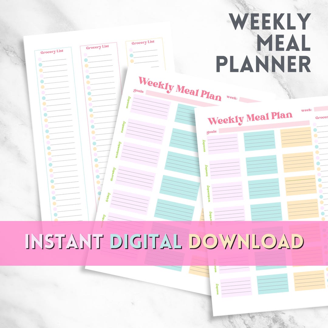 Printable Weekly Meal Planner | PDF Grocery List (digital Download) - Etsy