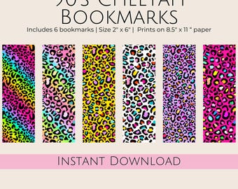 Marcapáginas con estampado de guepardo de los 90 / Marcadores de página coloridos (Descarga digital)