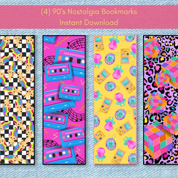 90s Themed Nostalgia Bookmarks | Retro Design Bookmarks Instant Download Digital Prints 90s Y2K Inspired Reading Accessories