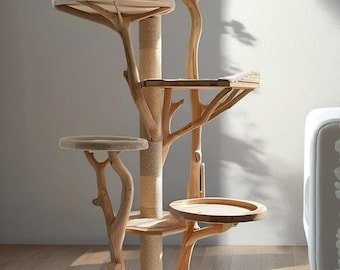 Beautiful Wooden Cat Tree - Branch Cat Tower -Cat Climbing Frame - Indoor Cat Tree Furniture - Decorative Pet Tree