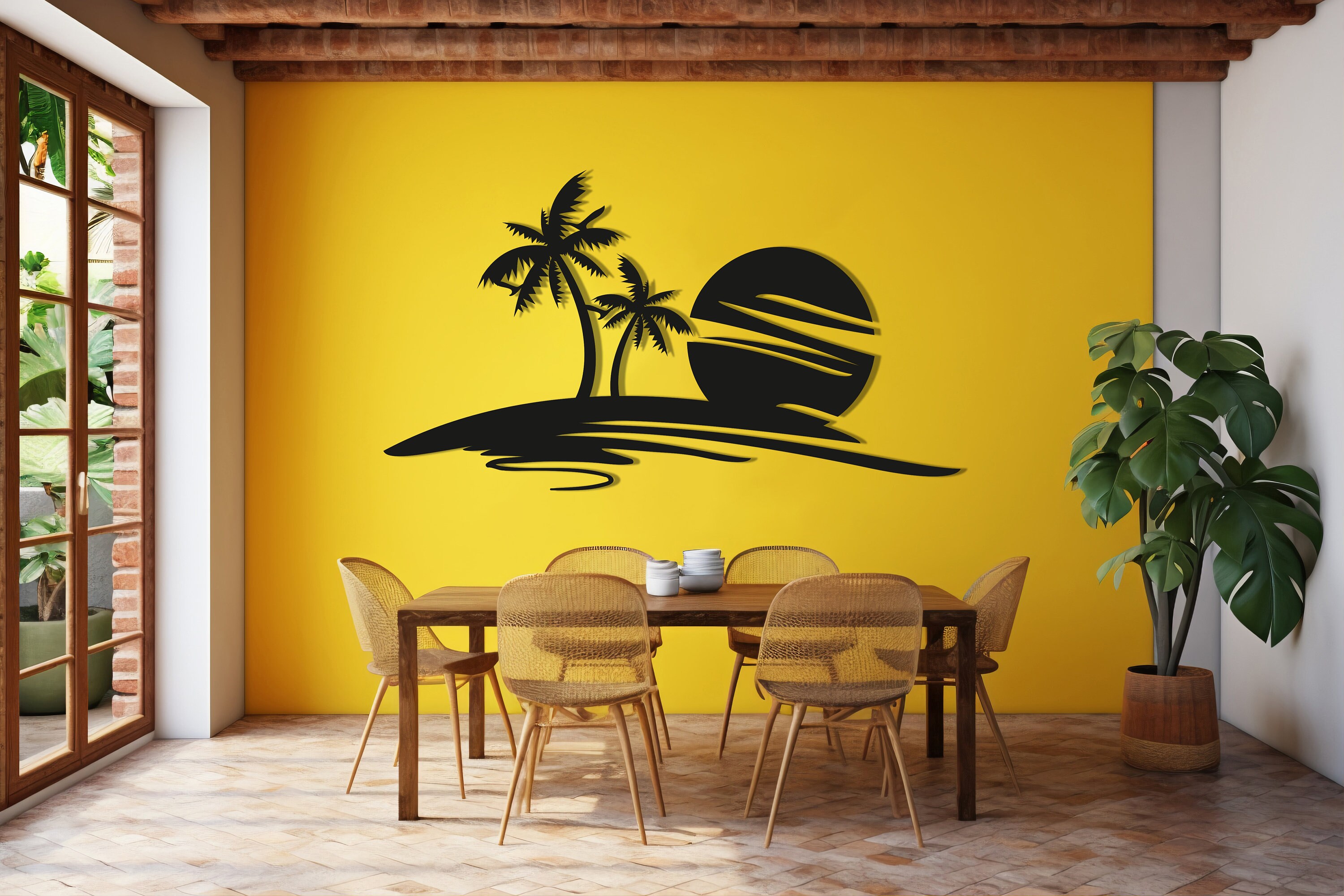 Ocean Palm Tree Metal Wall Art, Beach House Decor, Ocea and Sea Life