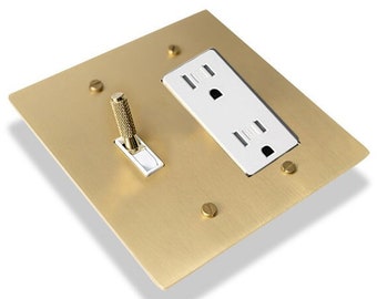 Light Switch & Outlet Golden Brass Switch Plate with  - Elegant Dual Control
