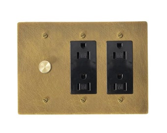 Dimmer and Outlet Combo Aged Brass Wall Plate - Handcrafted, Elegant Home Decor, Unique Light Switch Cover, Decorative Switch Plate Covers