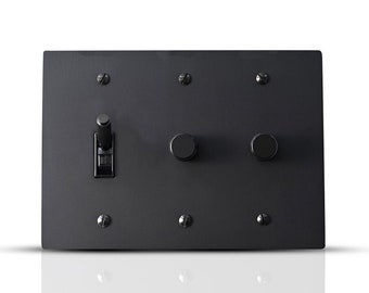 Toggle light switch & Dimmer Combo Full Black Brass Wall Plate