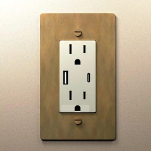 Aged Brass Wall Outlet Cover with 15A Receptacle, USB-C & GFCI - Elegant Plate Design