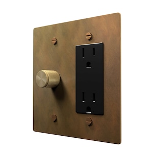 Aged Brass Dimmer and Outlet Combo Wall Plate - Handcrafted