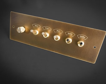 Customized Switch Plate -  Labeled Aged Brass Switch Cover for Rocker, Toggle, Dimmer switches. Retro Design