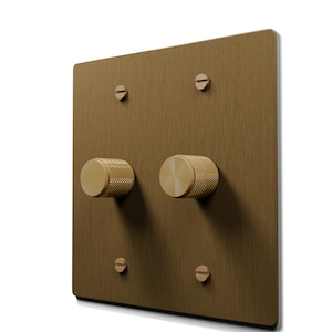 Handcrafted Aged Brass Dimmer Switch Wall Plate, Knurled Knob