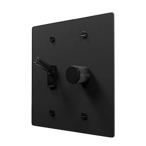 Matzwarte wandplaat met dimmer en lichtschakelaar