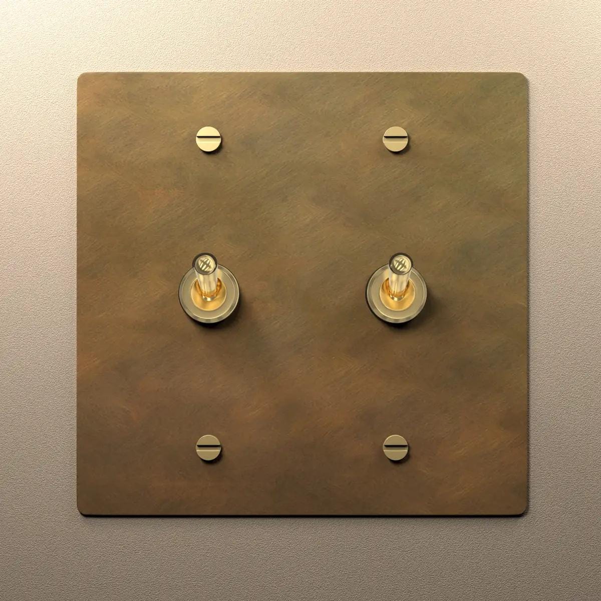 Retro toggle light switch, dimmer, outlet - Decorative aged brass wall plates