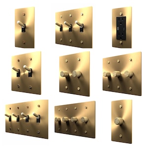Toggle Light Switch, Dimmer & Outlet. Satin Gold Brass Cover Wall Plate - Elegant Home Decor, Electrical Socket Covers, Unique Switch Plates