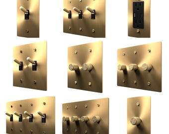 Toggle Light Switch, Dimmer & Outlet. Satin Gold Brass Cover Wall Plate - Elegant Home Decor, Electrical Socket Covers, Unique Switch Plates