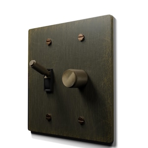 Dimmer- en tuimelschakelaar - antiek messing messing wandplaat