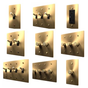 Dimmer, Outlet & Toggle Light Switch. Placa de parede de cobertura de latão dourado acetinado - Decoração elegante para casa, capas de soquetes elétricos, placas de interruptor exclusivas