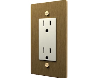 Aged Brass Outlet Cover, Duplex Receptacle, Solid Brass, 15A