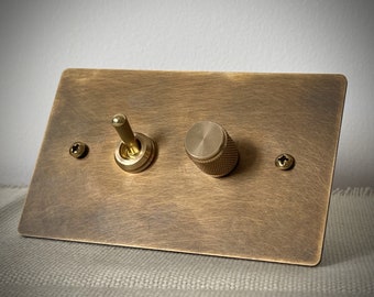 Toggle & Dimmer Light Switch - Vintage Brass Finish 1 Gang plate