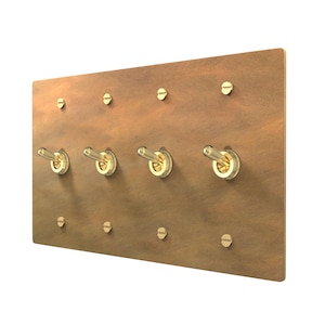 Wandteller aus gealtertem Messing - Retro Kippschalter, Dimmer & Steckdose