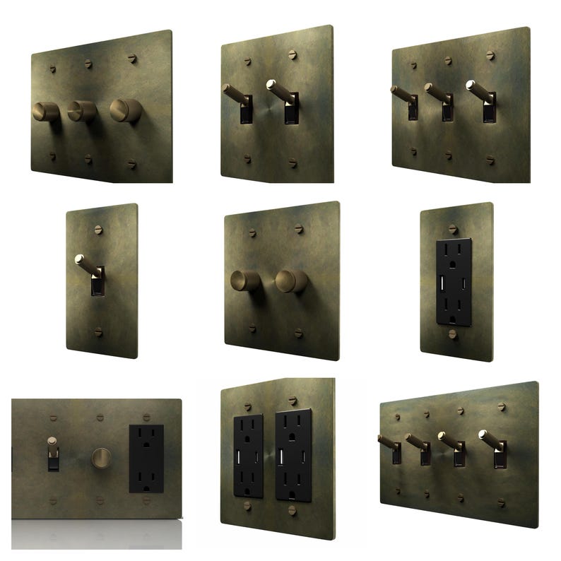 Toggle Light Switch, Dimmer & Outlet. Antique Bronze Brass Cover Wall Plate - Home Decor, Electrical Socket Covers, Unique Switch Plates image 1