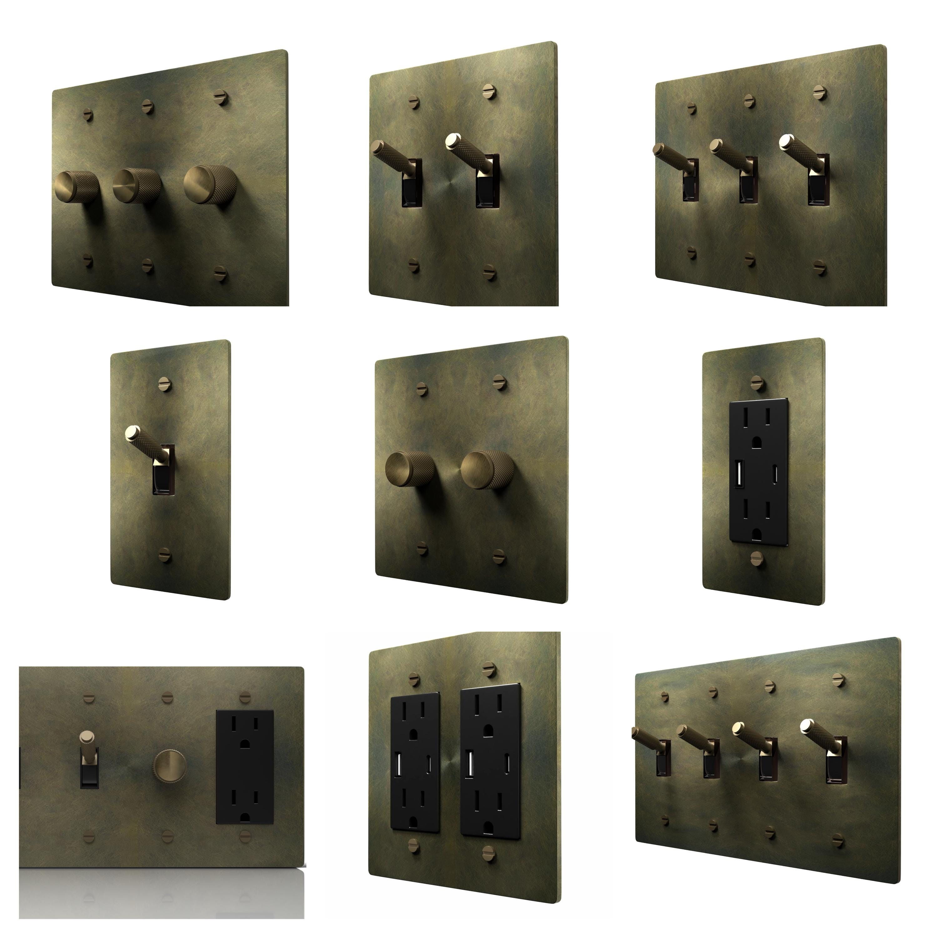 Interruptor de luz de alternância, dimmer e tomada. Placa de parede de cobertura de bronze antigo - Decoração para casa, capas de soquetes elétricos, placas de interruptor exclusivas
