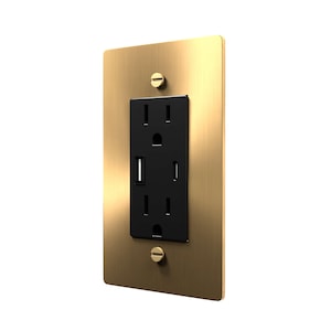 Brass USB Electrical Outlet – Solid Brass Wall Plate – Duplex Receptacle with USB-C –cULus Listed