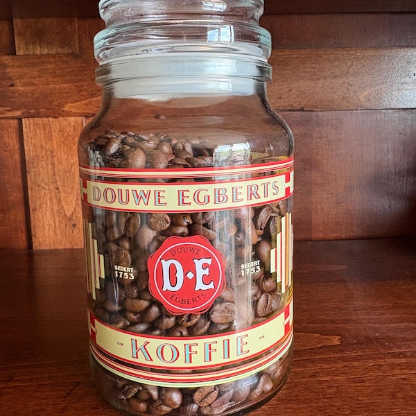 Vintage szklany słoiczek do kawy marki Douwe Egberts