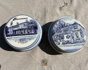 Vintage Original Delft Blue Porzellan Schmuckschatulle / Schmuckschatulle: Handbemaltes niederländisches Dekor