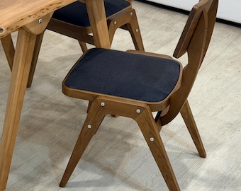 Solid Wood Dining Chair – Mid Century Modern Upholstered Chair, Scandinavian Retro Accent Chair, Handmade Wooden Kitchen Chair