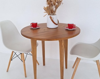 Handmade Round Dining Table – Solid Ash Wood with Straight Legs – Scandinavian Minimalist Kitchen & Living Room Furniture