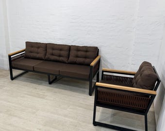 Outdoor Patio Furniture Set – Modern Garden Sofa Set with Cushions – Metal Frame Lounge Set – Backyard & Terrace Seating