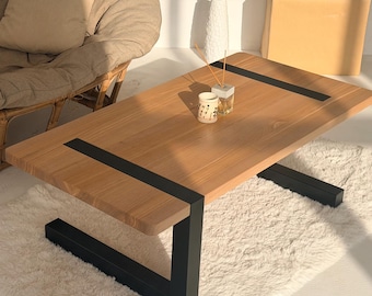 Solid Wood Coffee Table | Modern Scandinavian Coffee Table | Handmade Japandi Living Room Table | Industrial Wood Furniture