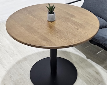Round Solid Wood Dining Table with Black Metal Base | Handmade Modern Kitchen Table | Scandinavian Minimalist Furniture