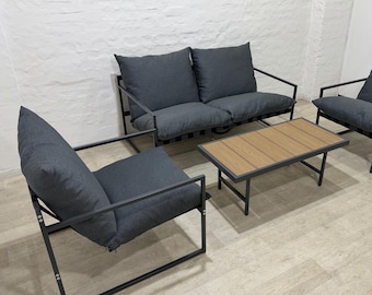Outdoor Patio Furniture Set – Modern Garden Sofa Set with Cushions – Metal Frame Lounge Set – Backyard & Terrace Seating