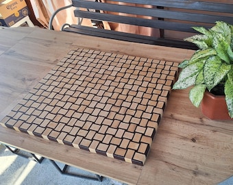 Handmade End Grain Cutting Board – Premium Oak & Thermo Ash Wood Butcher Block – Large Wooden Chopping Board, Wedding Gift, Chef Board