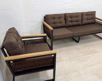 Outdoor Patio Furniture Set – Modern Garden Sofa Set with Cushions – Metal Frame Lounge Set – Backyard & Terrace Seating